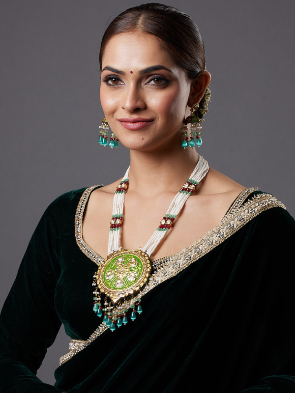 Green Meenakari with Multistrands & Kundan Necklace