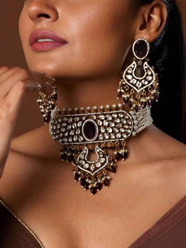 Royal Polki Maroon Choker Piece