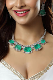 Green Dazzling Stones Antique Silver Plated Necklace