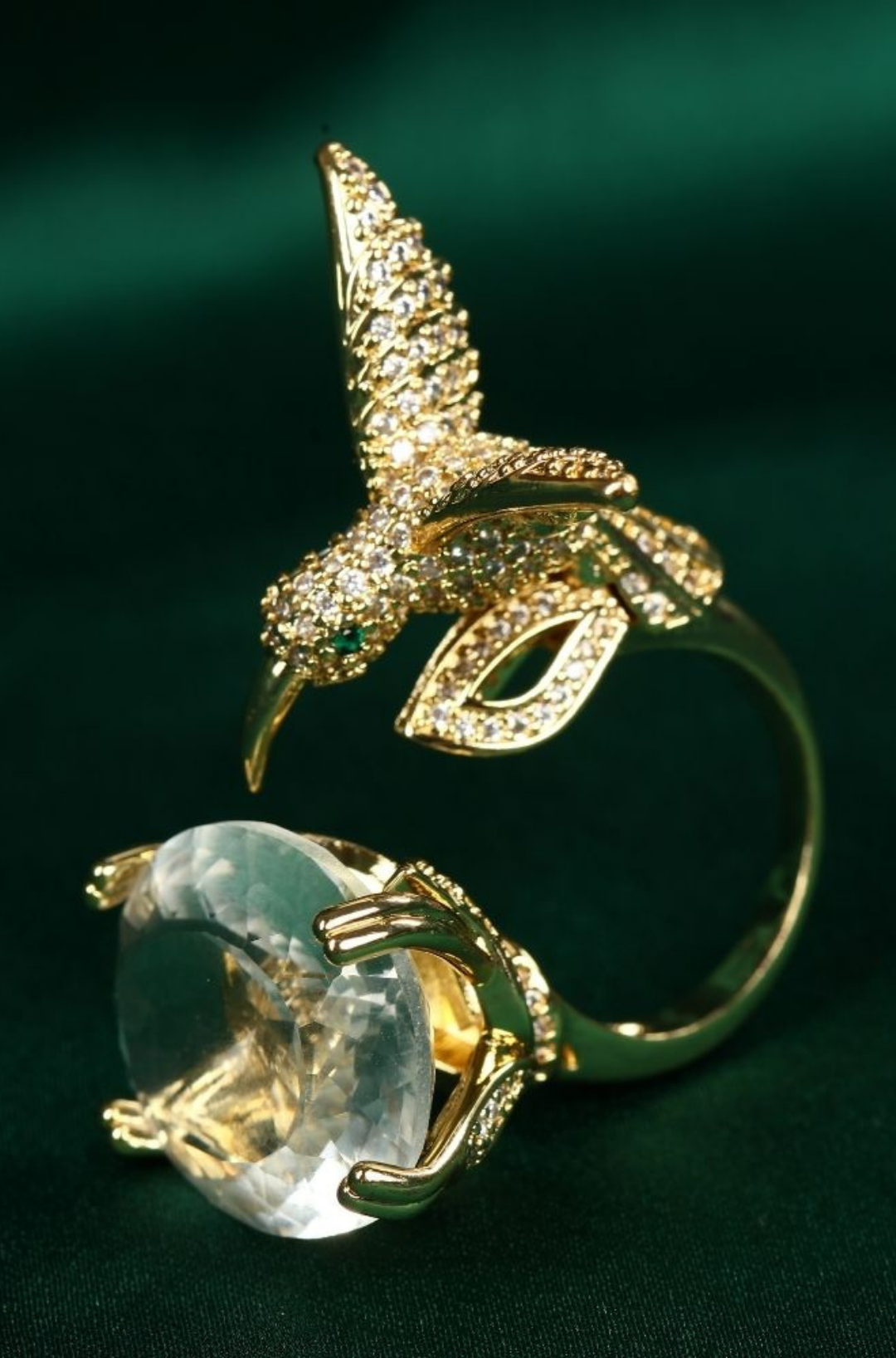 Elegant Crystal Phoenix Bird with Diamond Finger Ring