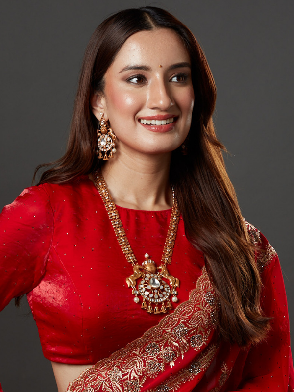 Gold-Plated Kundan-Studded Horse Emblish Necklace Set