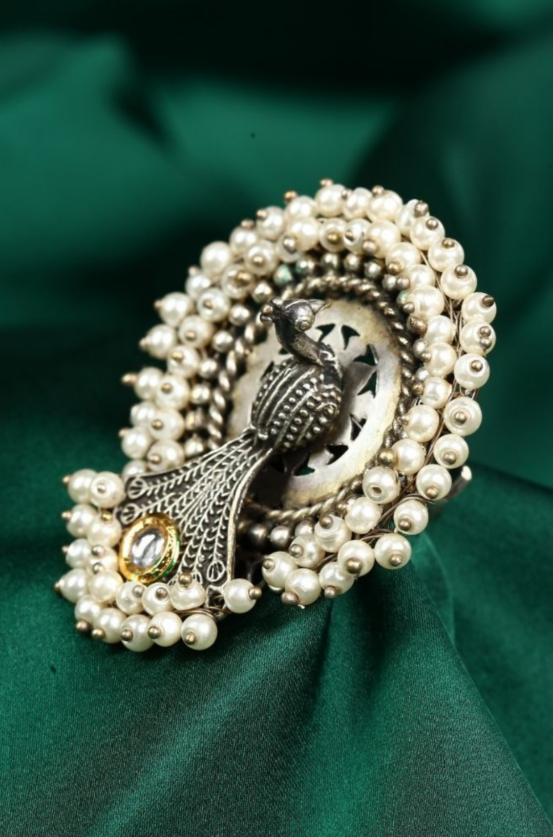 Silver Peacock Design Antique Oxidized Adjustable Finger Ring
