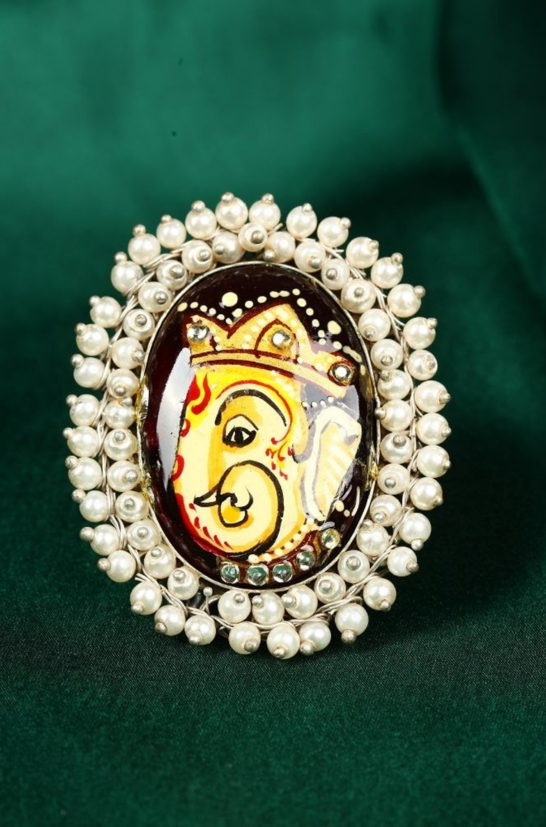 Ganpati Bappa Hand Painted Antique Oxidized Finger Ring