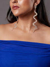 Gorgeous Diamond Studded Long Sterling Silver Snake Earrings
