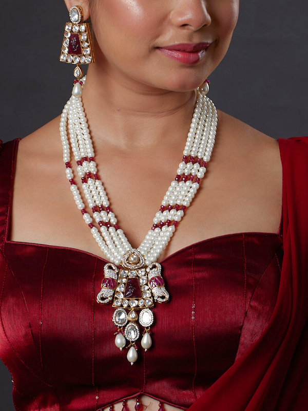 Maroon Kundan Polki Long Necklace