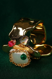 Gold Art Nouveau Diamond Pearl Finger Ring