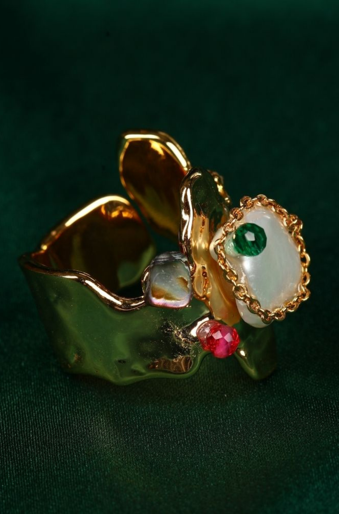 Gold Art Nouveau Diamond Pearl Finger Ring