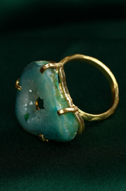 Polished Agatized Fossil Slice Stone Ring