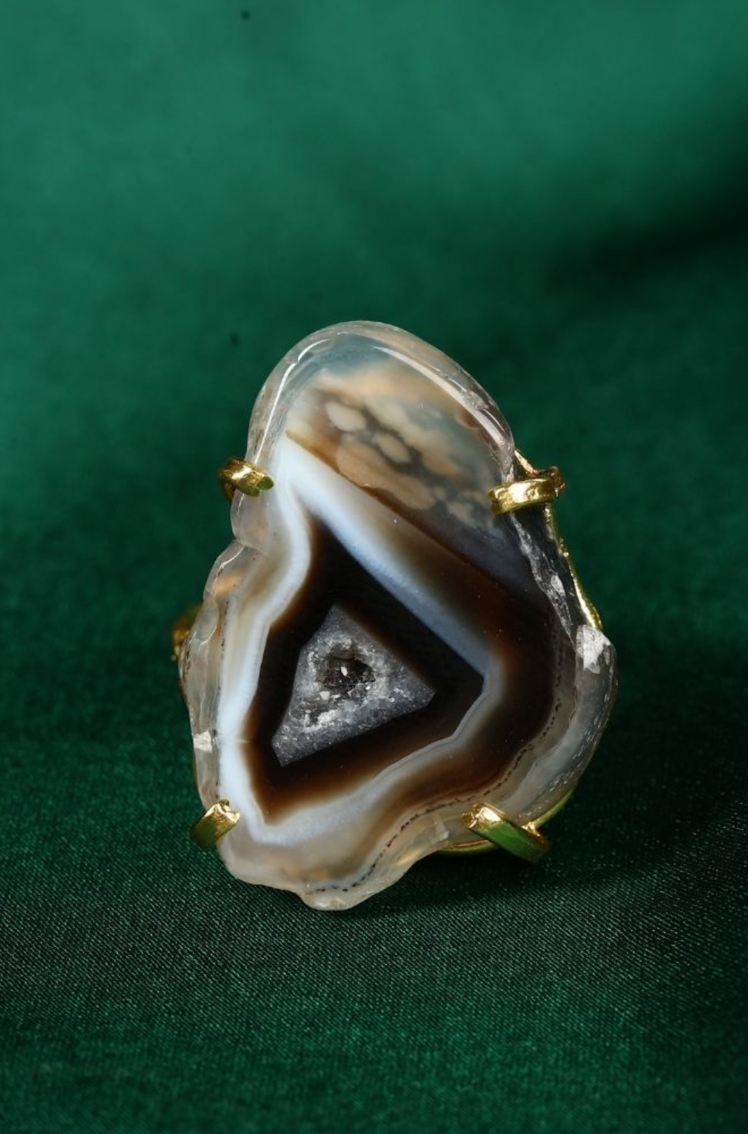 Polished Agatized Fossil Slice Stone Ring