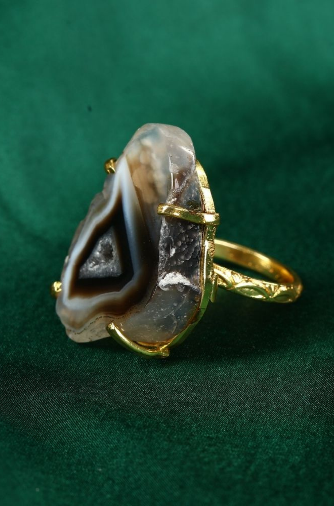 Polished Agatized Fossil Slice Stone Ring