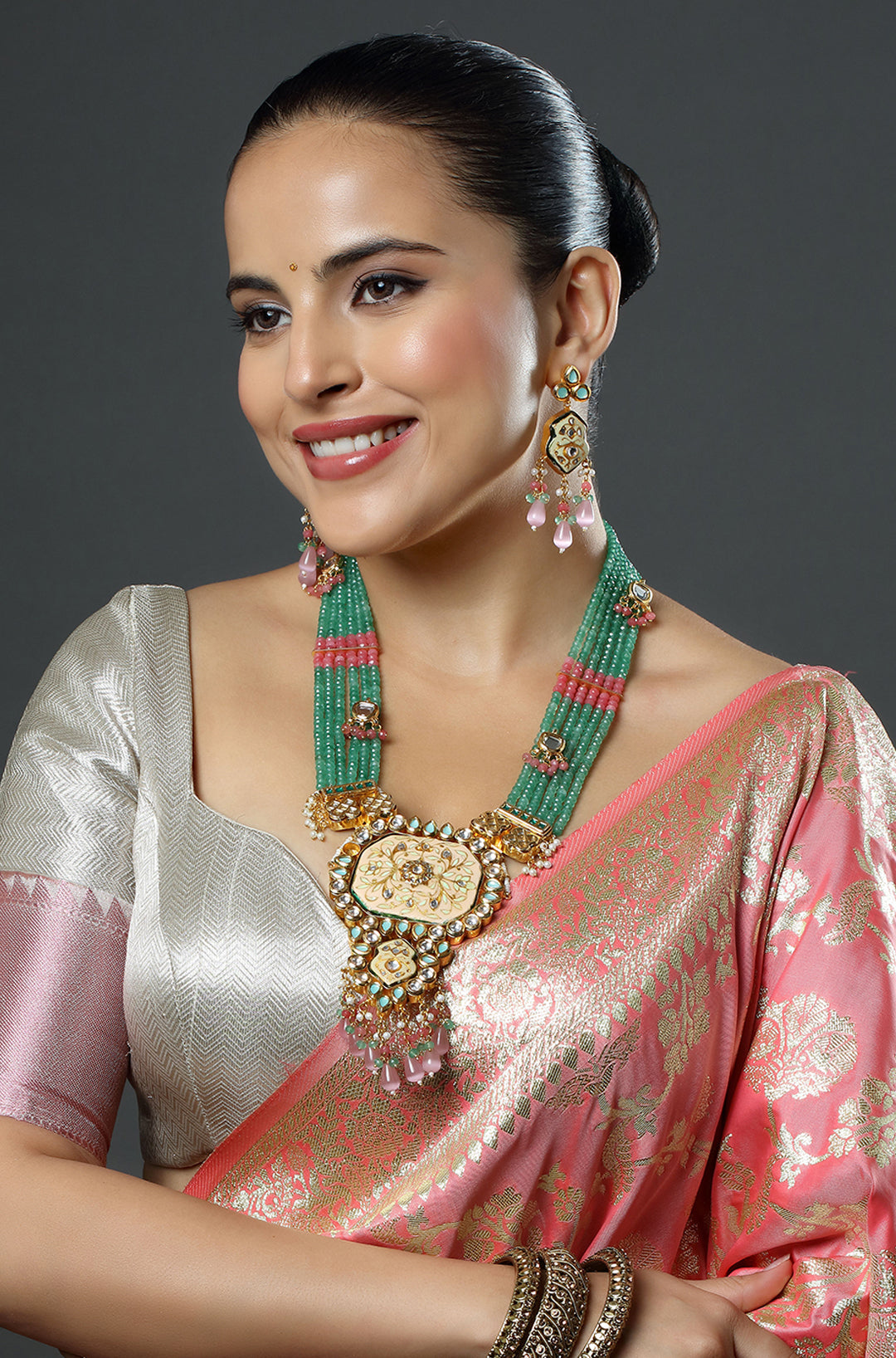 Jadau & Meenakari Work Bead Layered Necklace