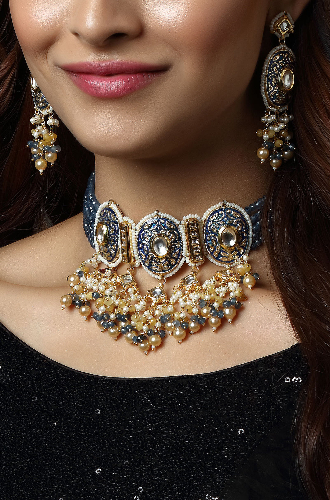 Royal Indigo Pearl Ensemble Necklace