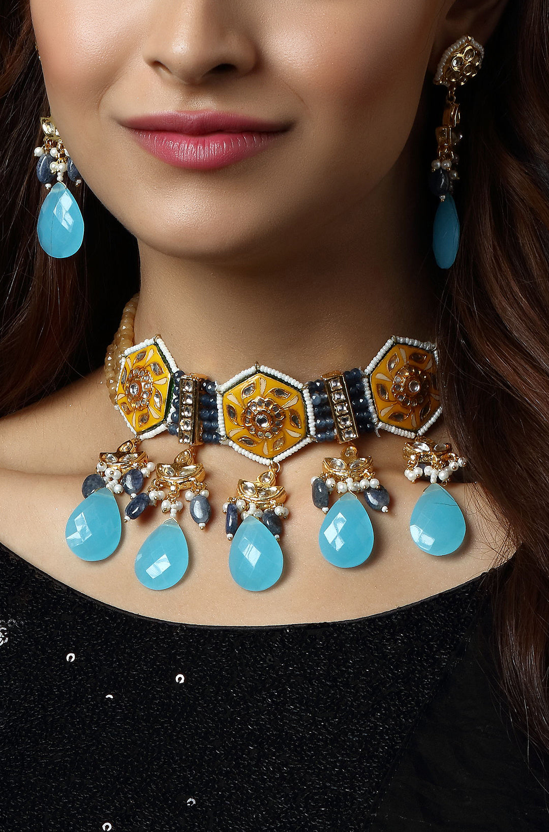 Celestial Aqua Meenakari Necklace