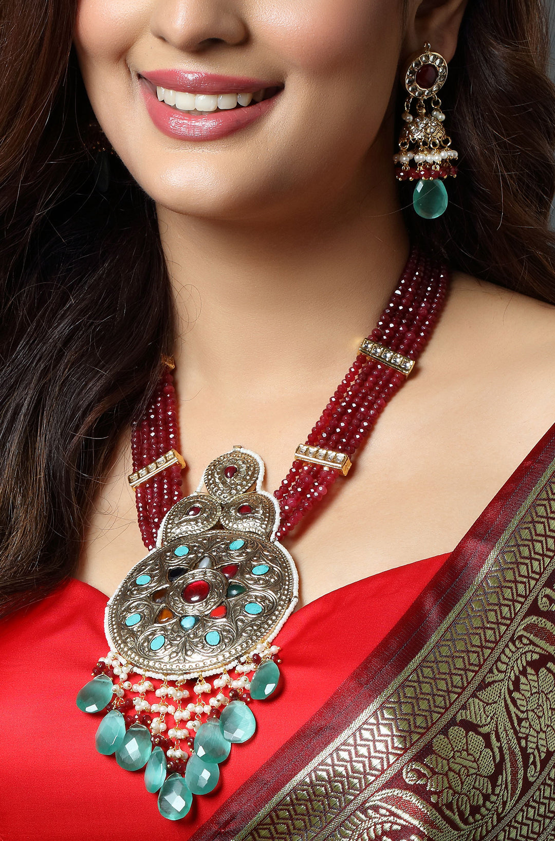 Ruby Cascade Peacock Grandeur Necklace