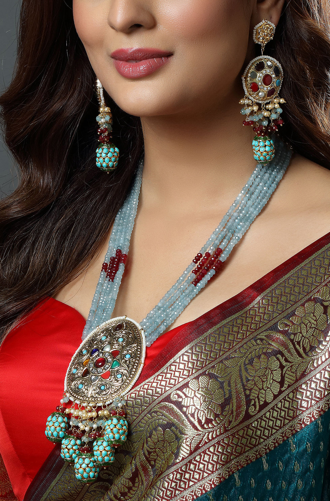 Mehfil Mystic Turquoise Embellished Heritage Ensemble Necklace