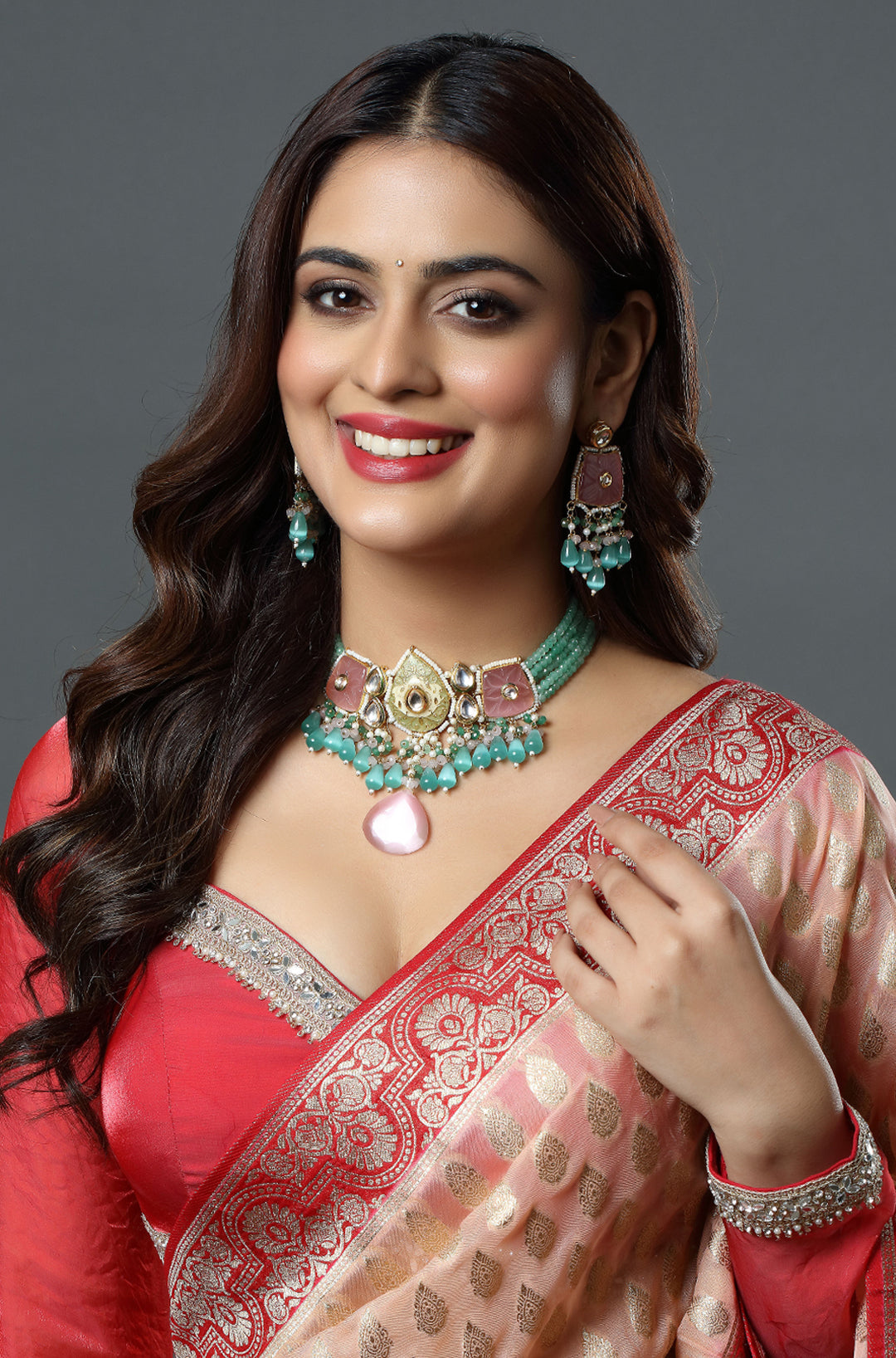 Pastel Gulab Blush Fusion Kundan Necklace
