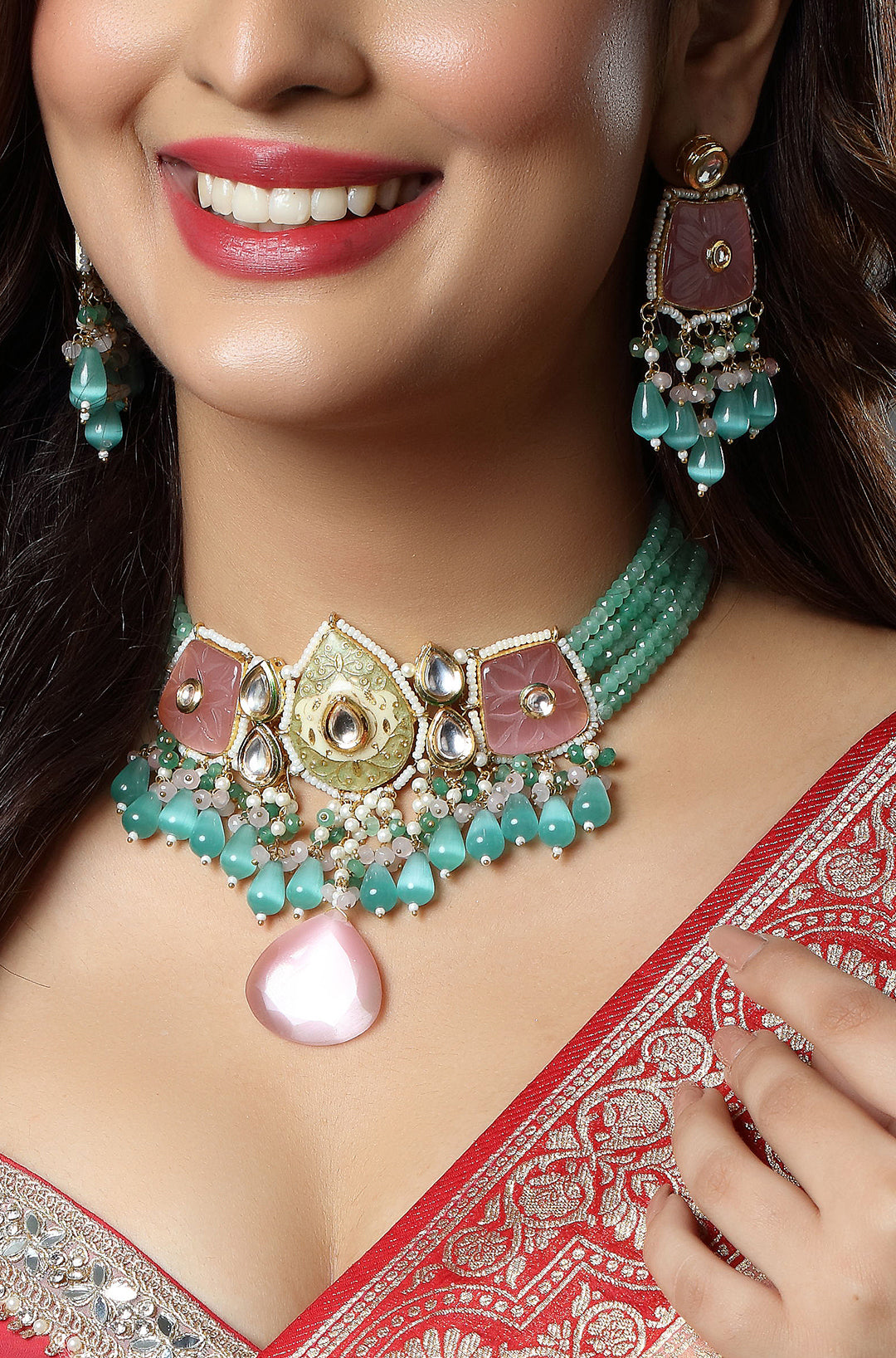 Pastel Gulab Blush Fusion Kundan Necklace