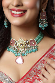 Pastel Gulab Blush Fusion Kundan Necklace