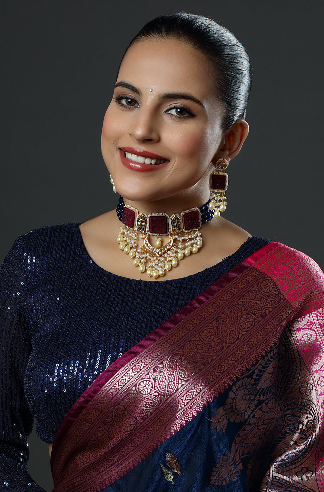 Maharani's Maroon Charm Reign Choker Necklace