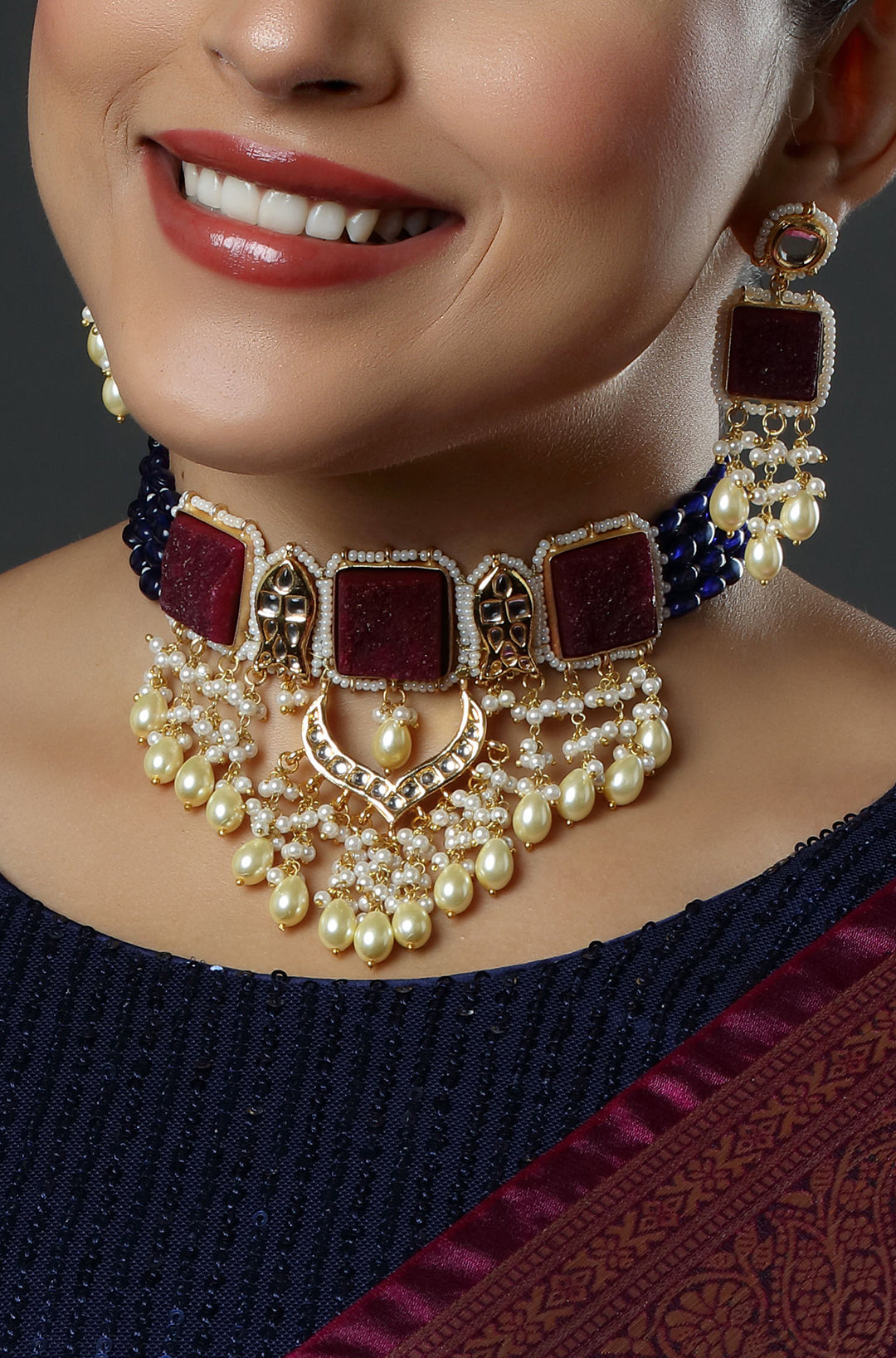 Maharani's Maroon Charm Reign Choker Necklace