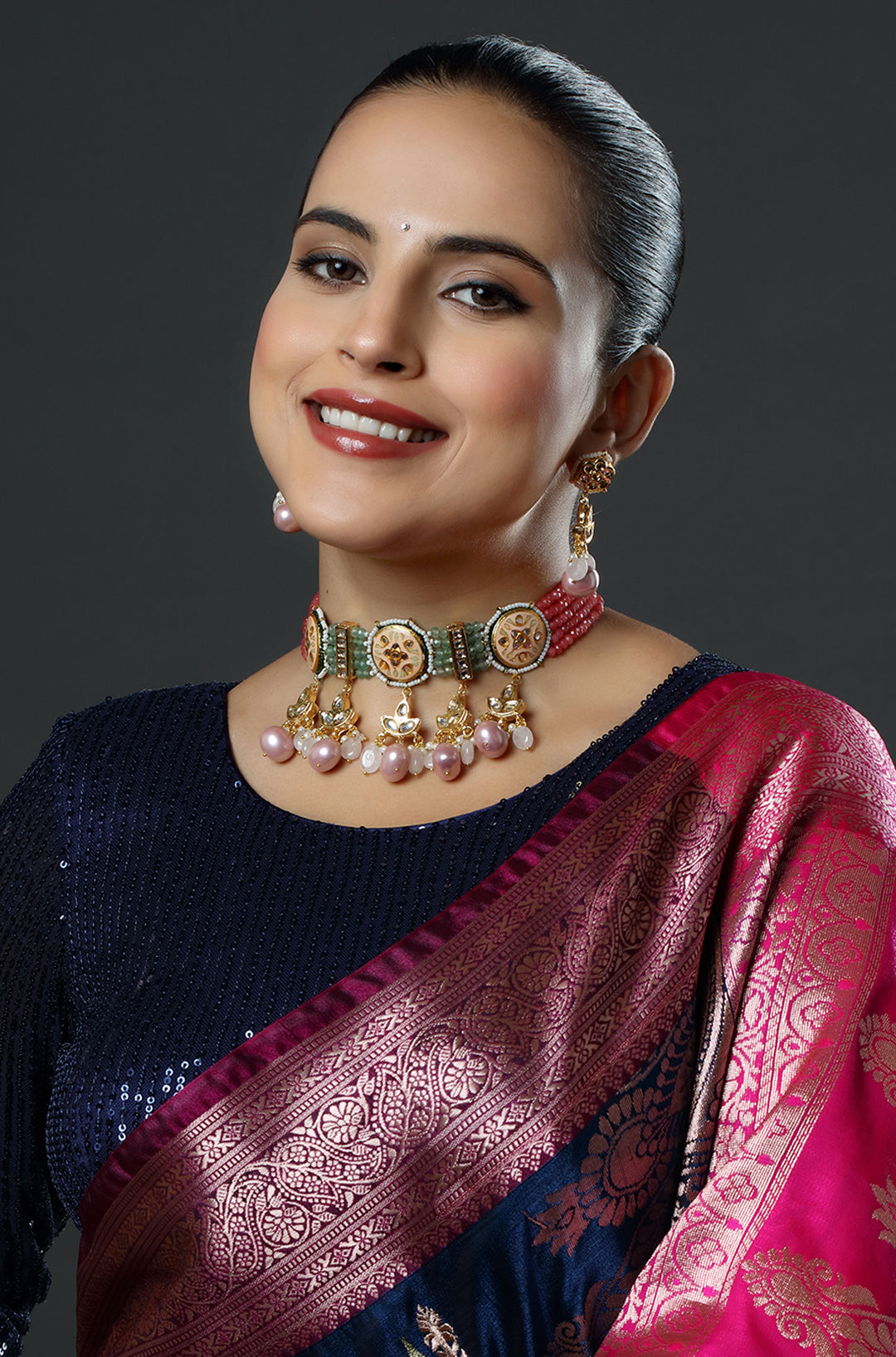 The Rosy Mint Mughal Choker Necklace