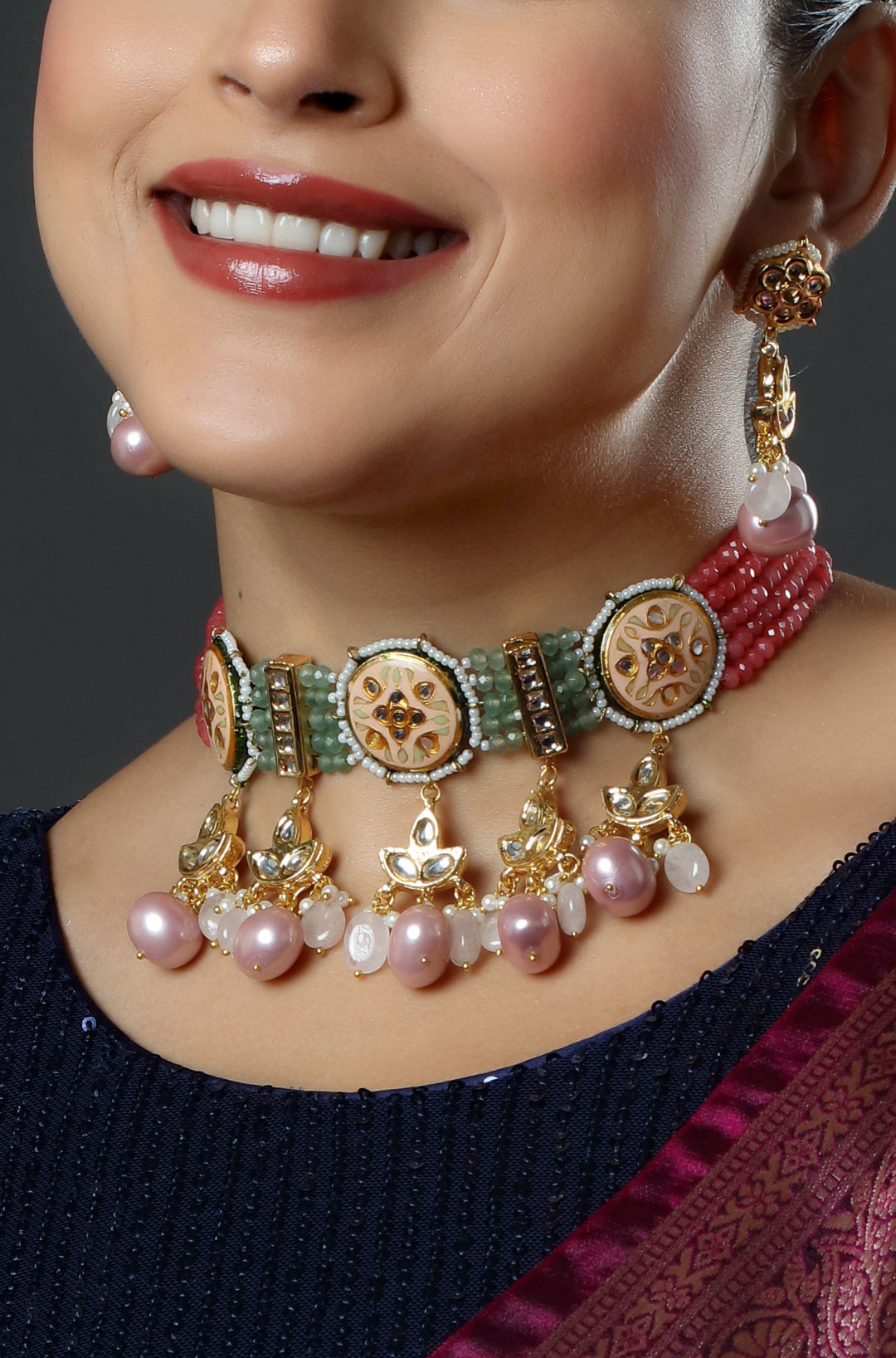 The Rosy Mint Mughal Choker Necklace