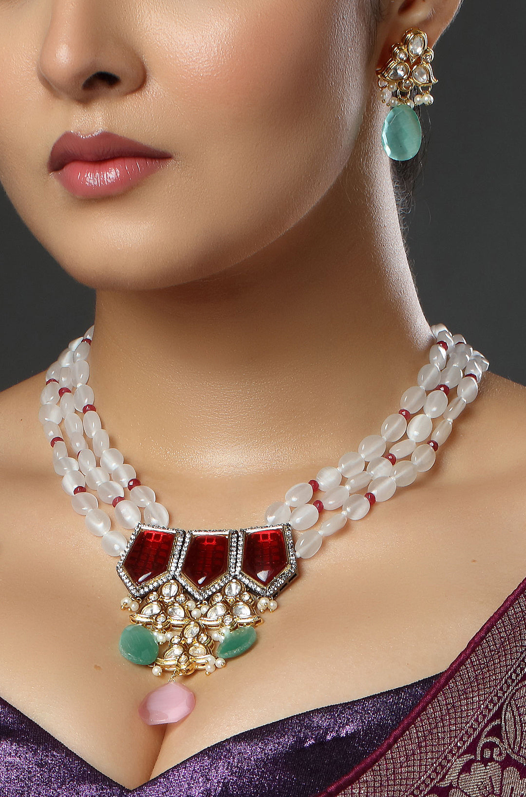 Red Polki & Bead Layered Necklace