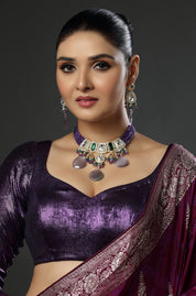 Purple Stone & Purple Beads Drop Kundan Bridal Choker Necklace