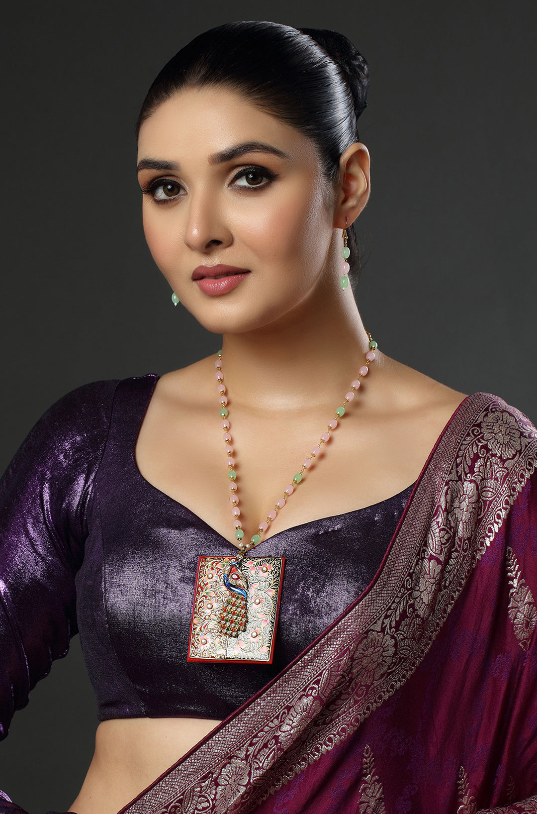 Vintage Gold Tone Enamel Peacock Bird Large Pendant Necklace