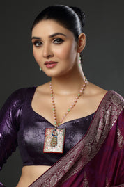 Vintage Gold Tone Enamel Peacock Bird Large Pendant Necklace