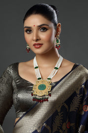 Pearls Green Meenakari Multistrand Beaded Kundan Necklace