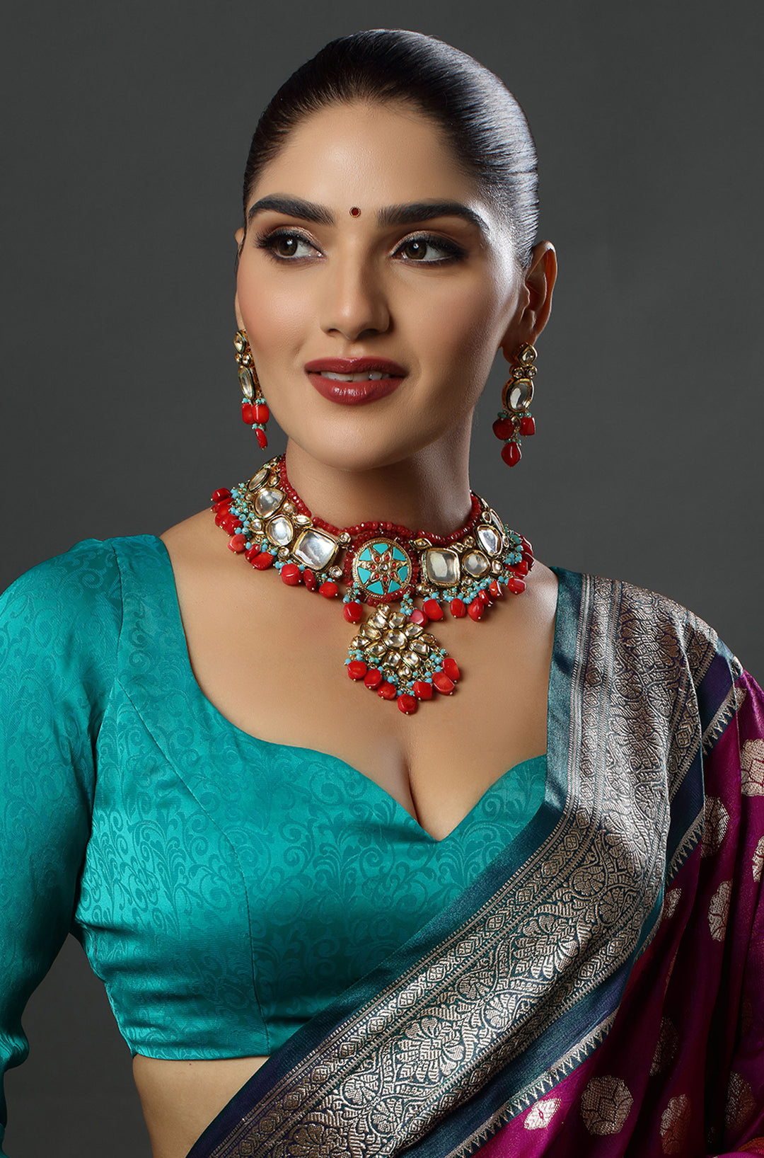 The Coral Sunset Kundan Choker Necklace