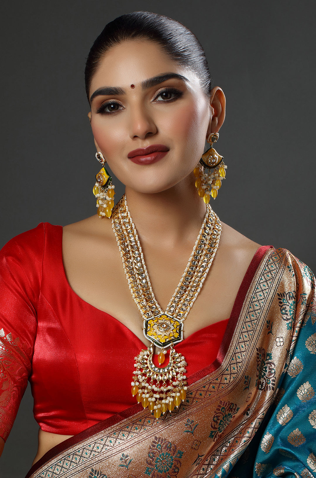 Jadau & Meenakari Work with Polki Bead Layered Necklace