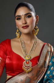 Jadau & Meenakari Work with Polki Bead Layered Necklace