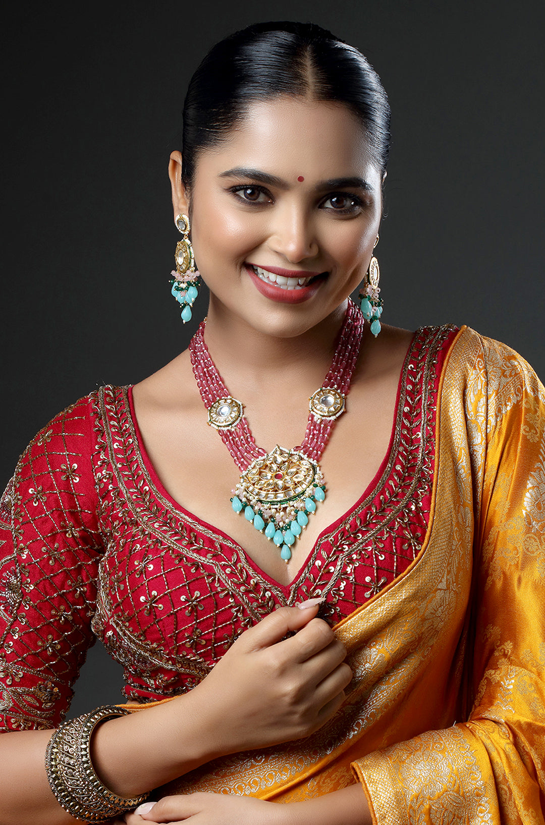 Festive Fusion Rani Pink Kundan Necklace