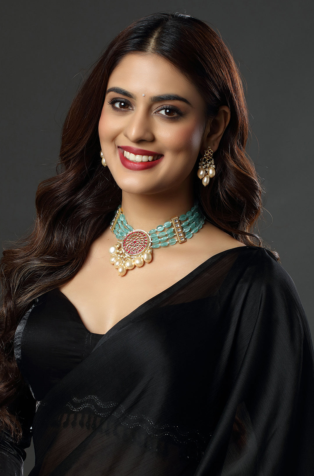Kundan Teal Pearl Necklace