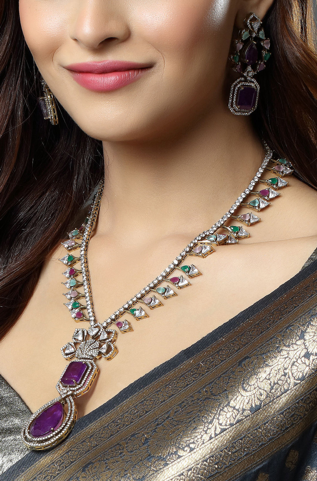 Gold-Plated Purple Zirconia Necklace