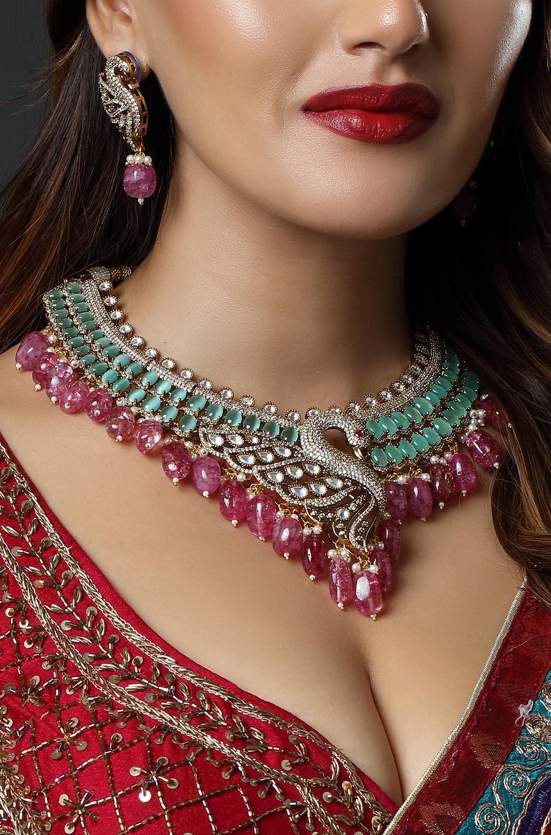 Fuchsia Peacock Grandeur Necklace