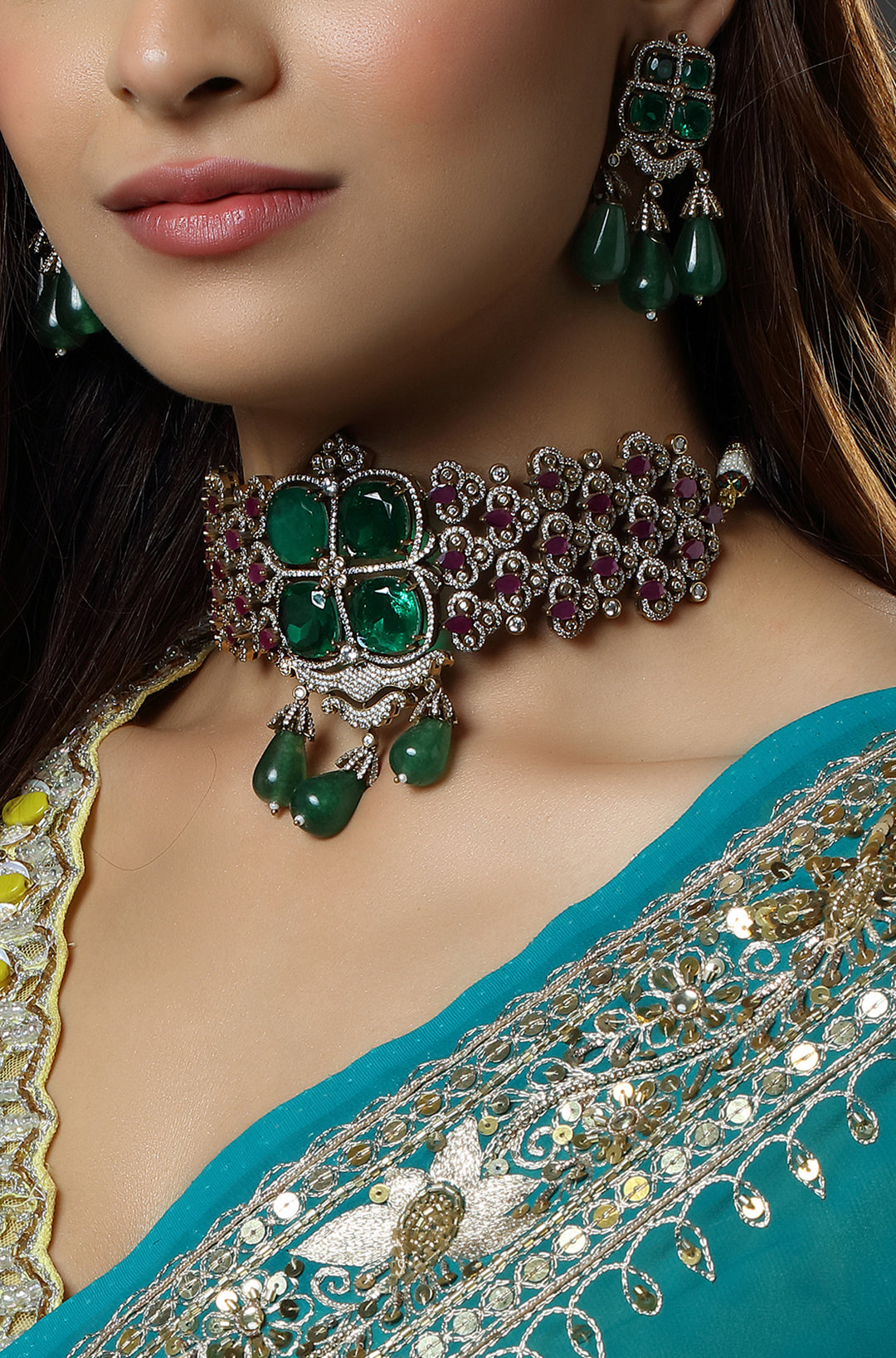 Victorian Emerald Doublet Choker Set