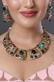Navratan Choker Style Necklace Set