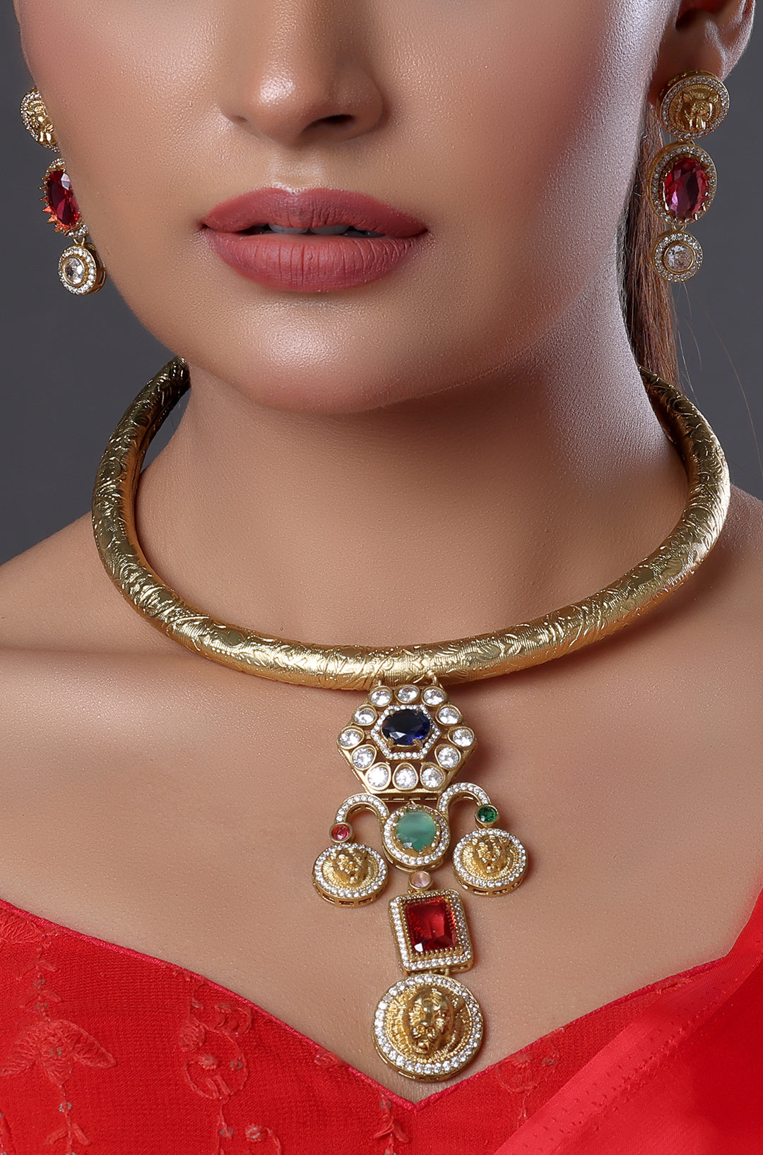 Elegant Gemstones Choker Necklace Set