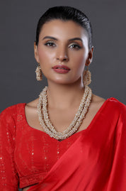 Double Line Cluster Long Necklace Set