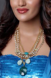 Long Diamond Necklace with Gemstone