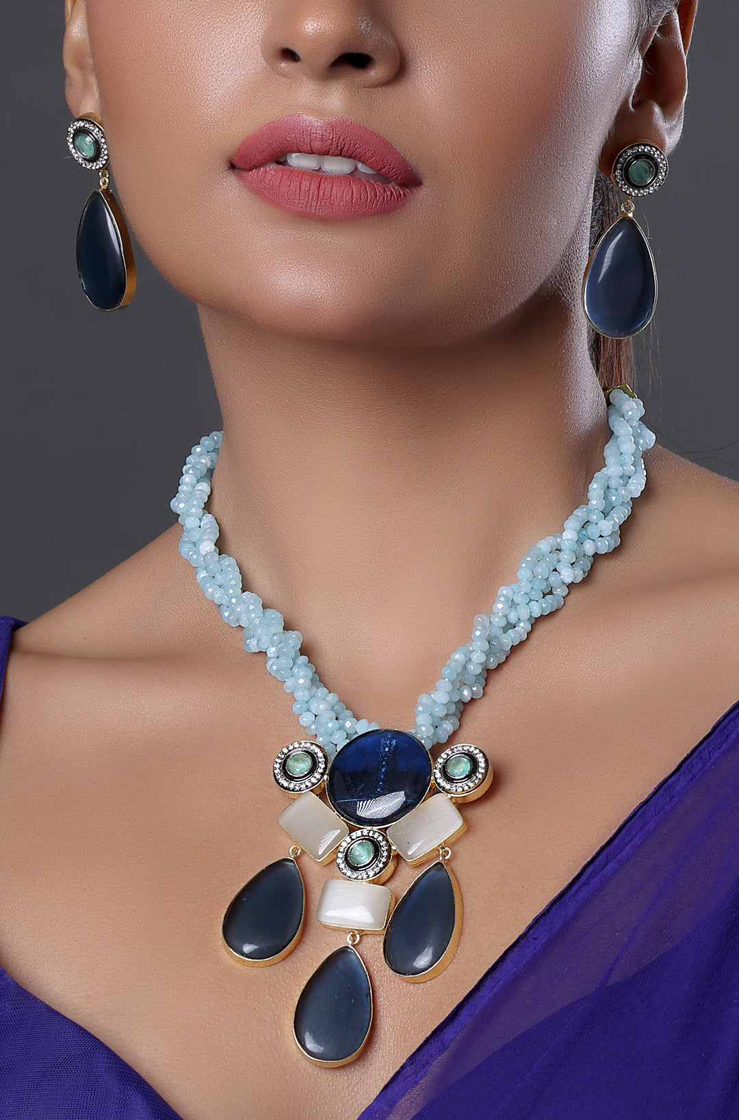 Beaded Bib Necklace with Gemstone