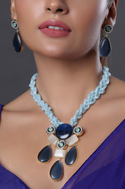 Beaded Bib Necklace with Gemstone