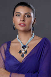 Beaded Bib Necklace with Gemstone