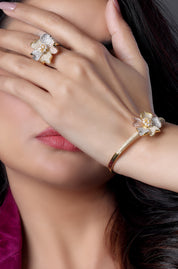 Gold Flower Bangle and Ring set