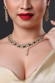 Studded Floral & Paisley Shaped Cubic Zirconia Necklace