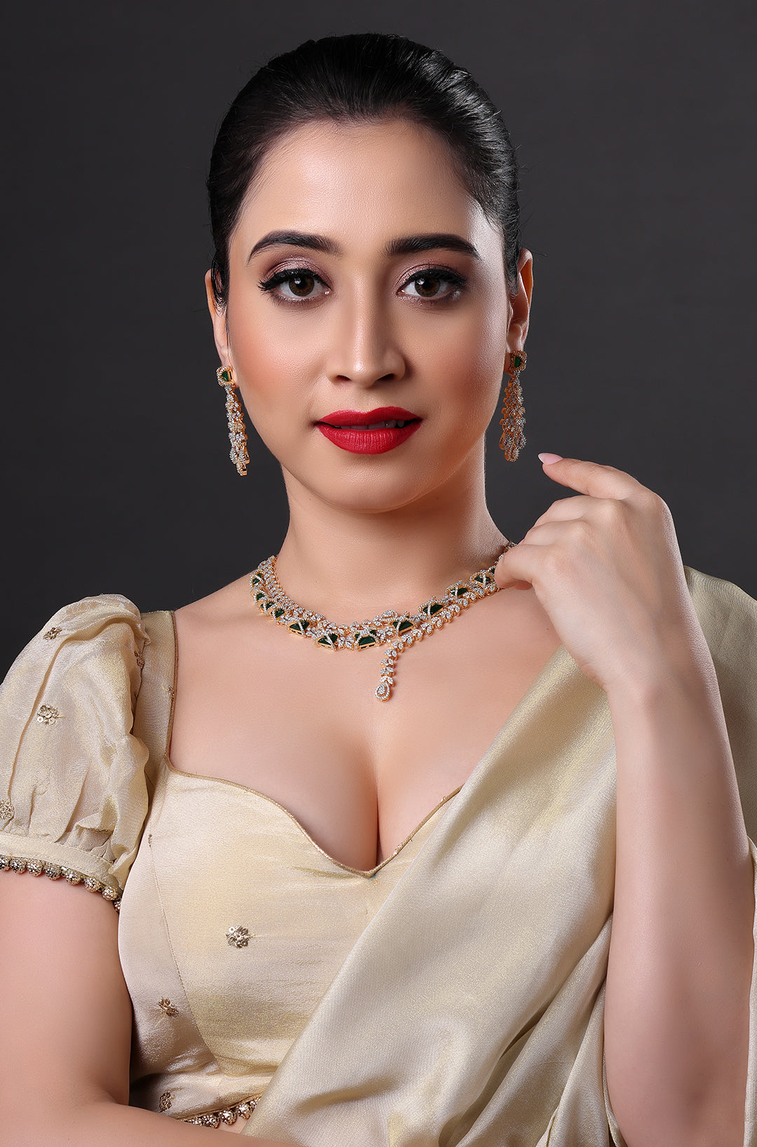 Studded Floral & Paisley Shaped Cubic Zirconia Necklace