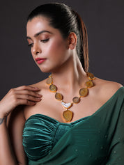 Yellow Agate & White Stone Gold Plated Necklace